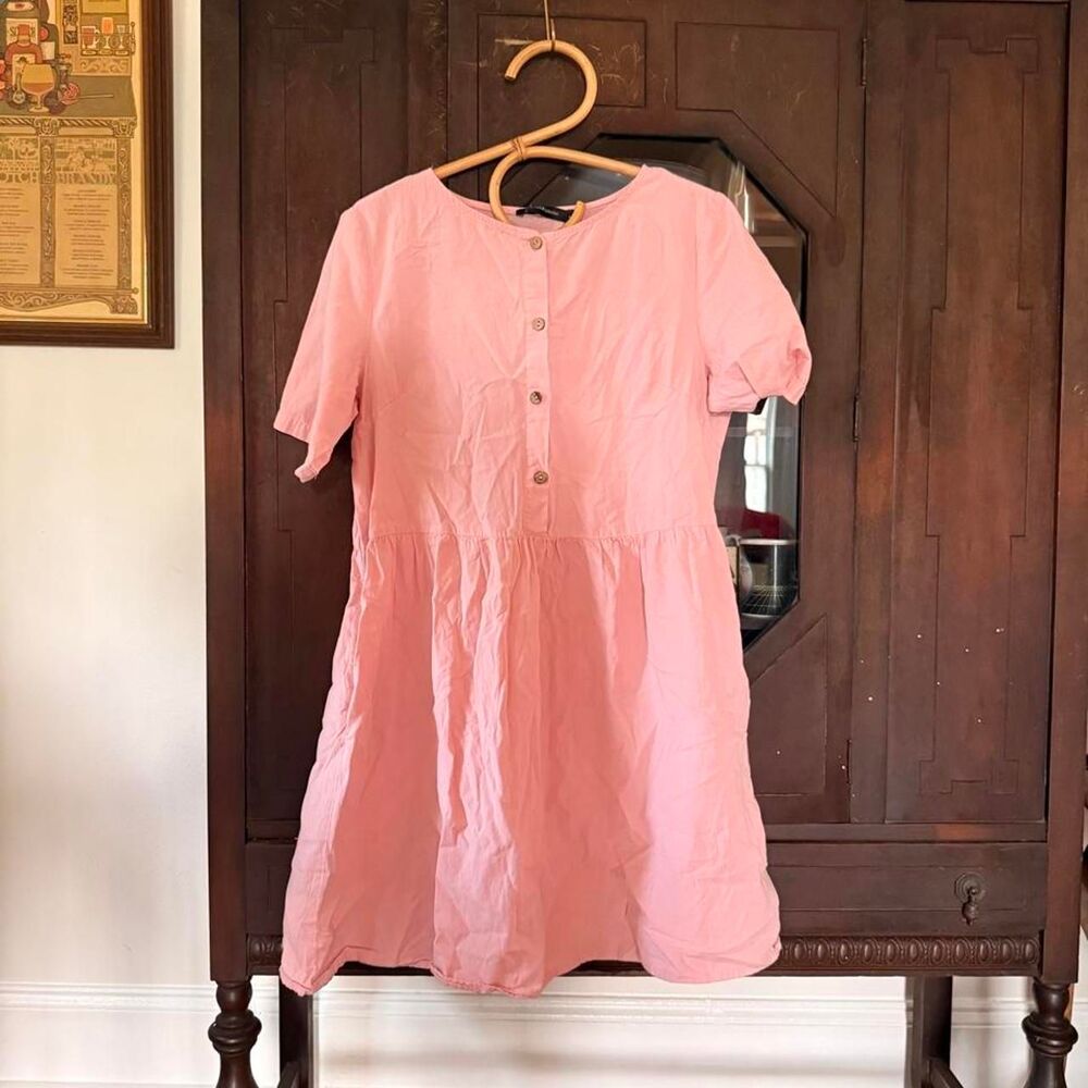 Cemia Collection Pink Cotton Button-Front Babydoll Dress | Medium